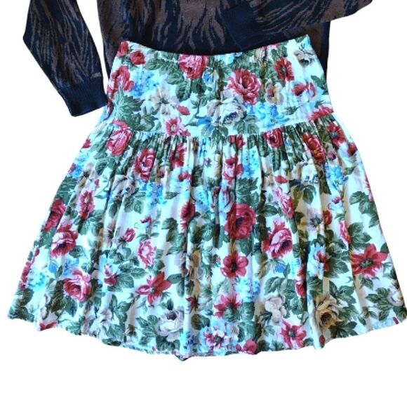 VTG 90s Colorful Floral High Waist Pull On Pleated Midi Skirt *fits like Med - Picture 10 of 16
